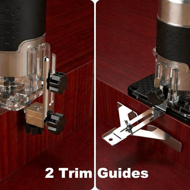 Alt view image 7 of 7 - 110V Router Tool, 800W Wood Trim Router, 30000RPM Electric Hand Trimmer, Palm Router with 15x 1/4 Router Bits & 2x Trim Guides for Woodworking Tools, Adjustable Base Height w/Scale
