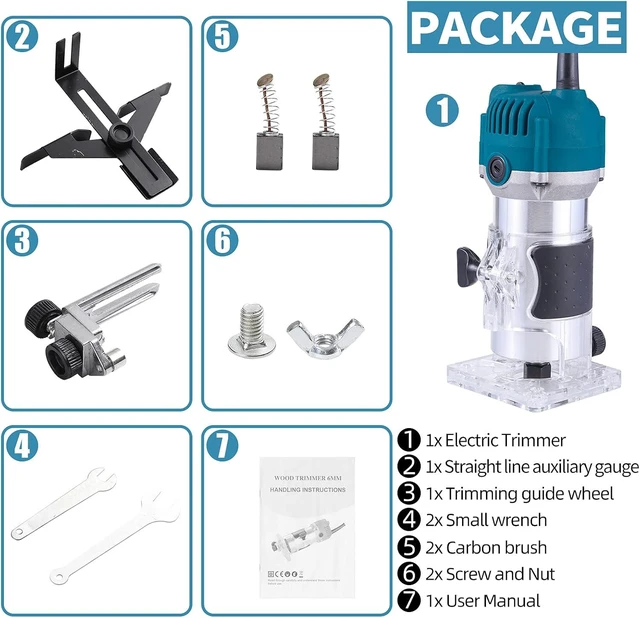 Alt view image 6 of 7 - Wood Trimmer, Electric Hand Trimmer Tool Laminate Milling Engraving Joiner Machine 800W 30000RPM for Slotting Trimming Carving