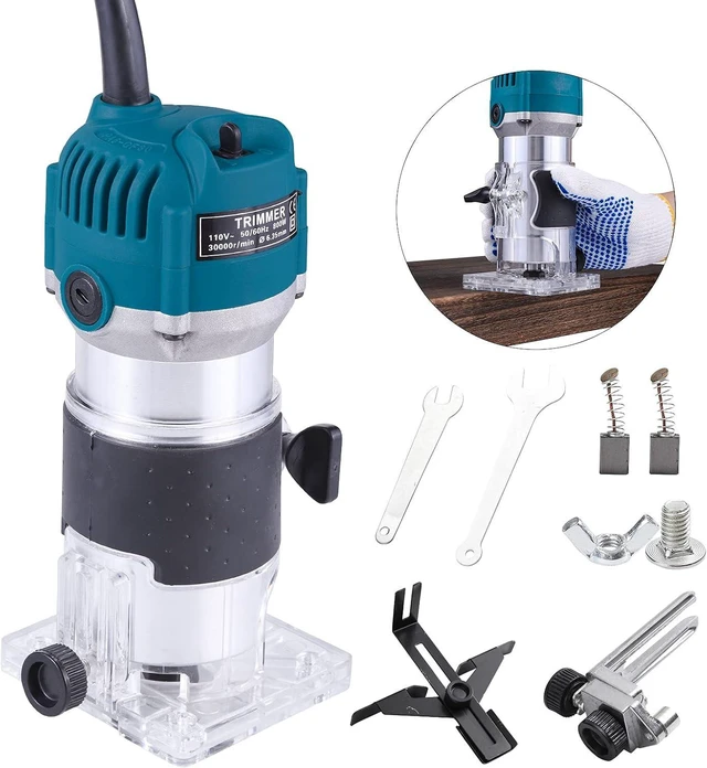Main image of Wood Trimmer, Electric Hand Trimmer Tool Laminate Milling Engraving Joiner Machine 800W 30000RPM for Slotting Trimming Carving