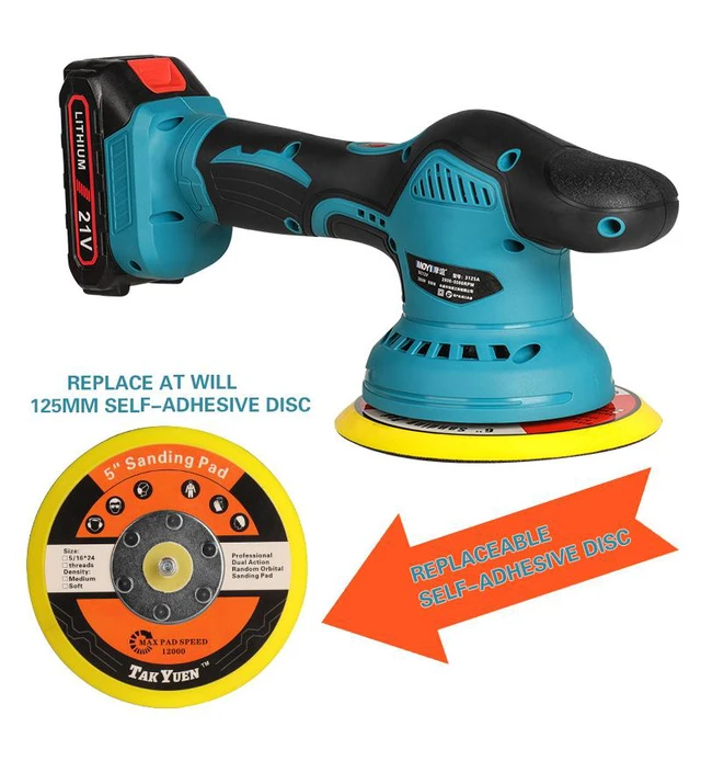 Alt view image 5 of 7 - Cordless Car Buffer Polisher, 6 In Mini Buffer Polisher Kit with 2 Pack 21V Rechargeable Batteries,6 Variable Speed 5500RPM Orbital Polisher for Car Boat Detailing, Polishing,Scratch Removing