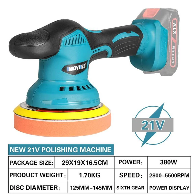 Alt view image 4 of 7 - Cordless Car Buffer Polisher, 6 In Mini Buffer Polisher Kit with 2 Pack 21V Rechargeable Batteries,6 Variable Speed 5500RPM Orbital Polisher for Car Boat Detailing, Polishing,Scratch Removing