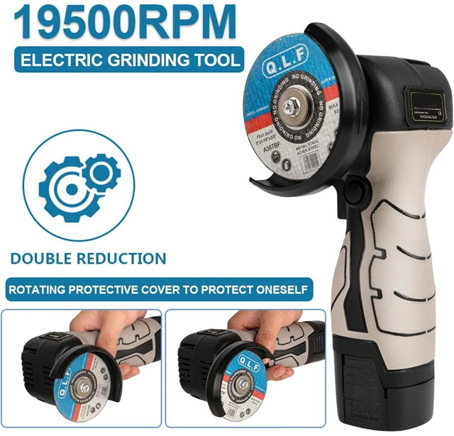Alt view image 3 of 7 - Cordless Brush Angle Grinder Kit, 19500rpm Mini Electric Angle Grinding Tool with 2pcs 16.8V 2000mAh Batteries and 9-Cutting Discs, Grinder Handheld Cutter for Metal Wood