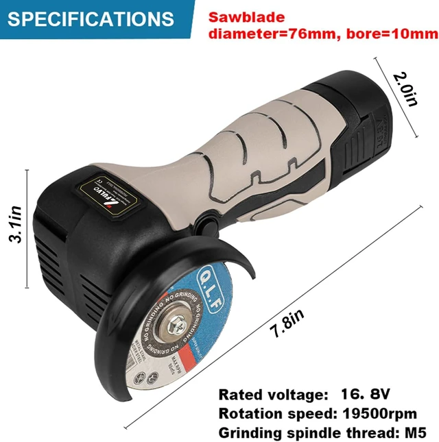 Alt view image 6 of 7 - Cordless Brush Angle Grinder Kit, 19500rpm Mini Electric Angle Grinding Tool with 2pcs 16.8V 2000mAh Batteries and 9-Cutting Discs, Grinder Handheld Cutter for Metal Wood