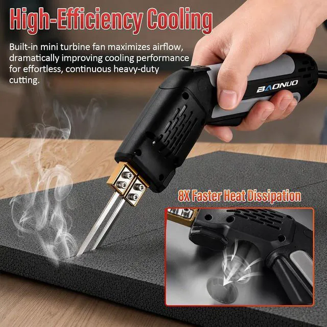Alt view image 3 of 7 - 300W Hot Knife Foam Cutter, 600°C Fast Heat, With 4 Blades, Active Cooling,Adjustable Temperature, With Foldable Stand And Cleaning Brush, Portable Foam Cutting Tool For Foam, Plastic, And Fabric