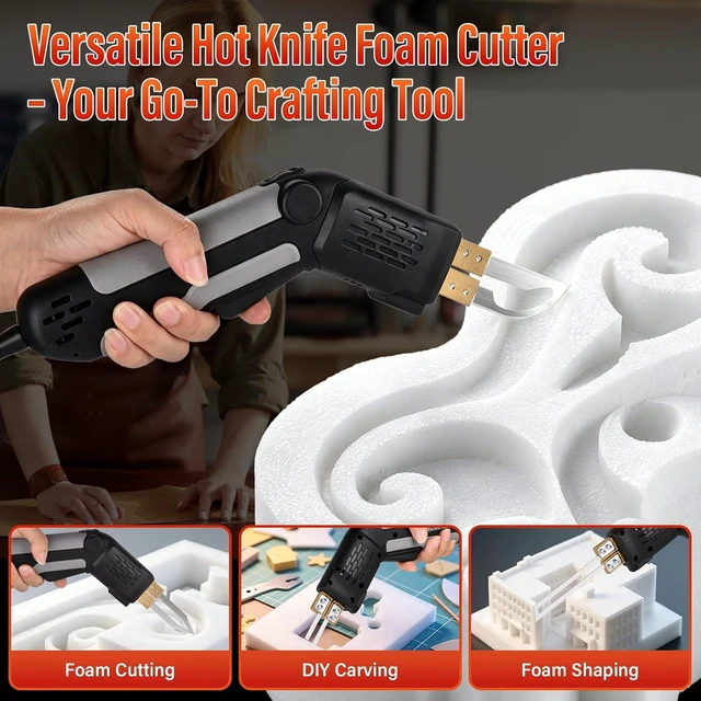 Alt view image 6 of 7 - 300W Hot Knife Foam Cutter, 600°C Fast Heat, With 4 Blades, Active Cooling,Adjustable Temperature, With Foldable Stand And Cleaning Brush, Portable Foam Cutting Tool For Foam, Plastic, And Fabric