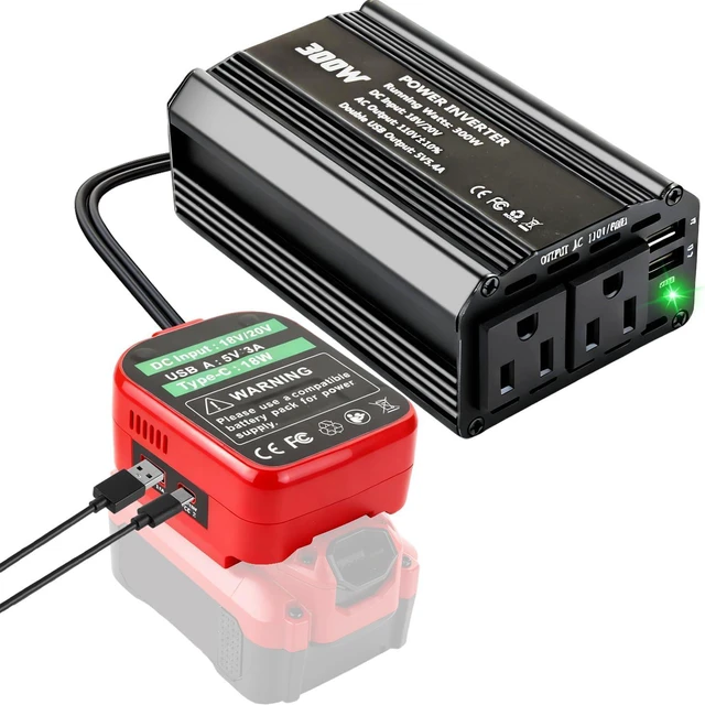 Main image of 300W Power Inverter Compatible with Craftsman, DC 20V to AC 110-120V Battery Inverter, Portable Battery Adapter Charger Converter with 3 USB & 1 Type-C & 2 AC Outlet for Outdoor,Emergency(Tool Only)