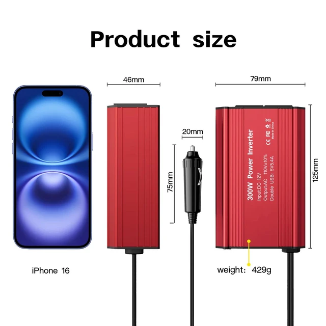 Alt view image 3 of 7 - 300W Power Inverter 12V DC to 220V AC, Car Charger Plug in Adapter Outlet Portable Power Converters for Laptop Vehicles Camping Road Trip Essentials Adults