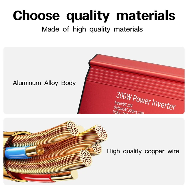 Alt view image 7 of 7 - 300W Power Inverter 12V DC to 220V AC, Car Charger Plug in Adapter Outlet Portable Power Converters for Laptop Vehicles Camping Road Trip Essentials Adults