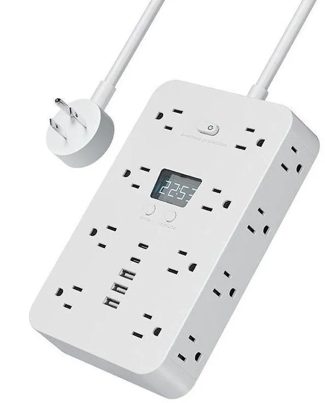 Main image of 21-in-1 Power Strip with Switch & Surge Protection, Multi Plug Wall Outlet, 16 Outlets with 5 USB Ports (2 USB C), for Home Office Dorm Essentials (White-3m)