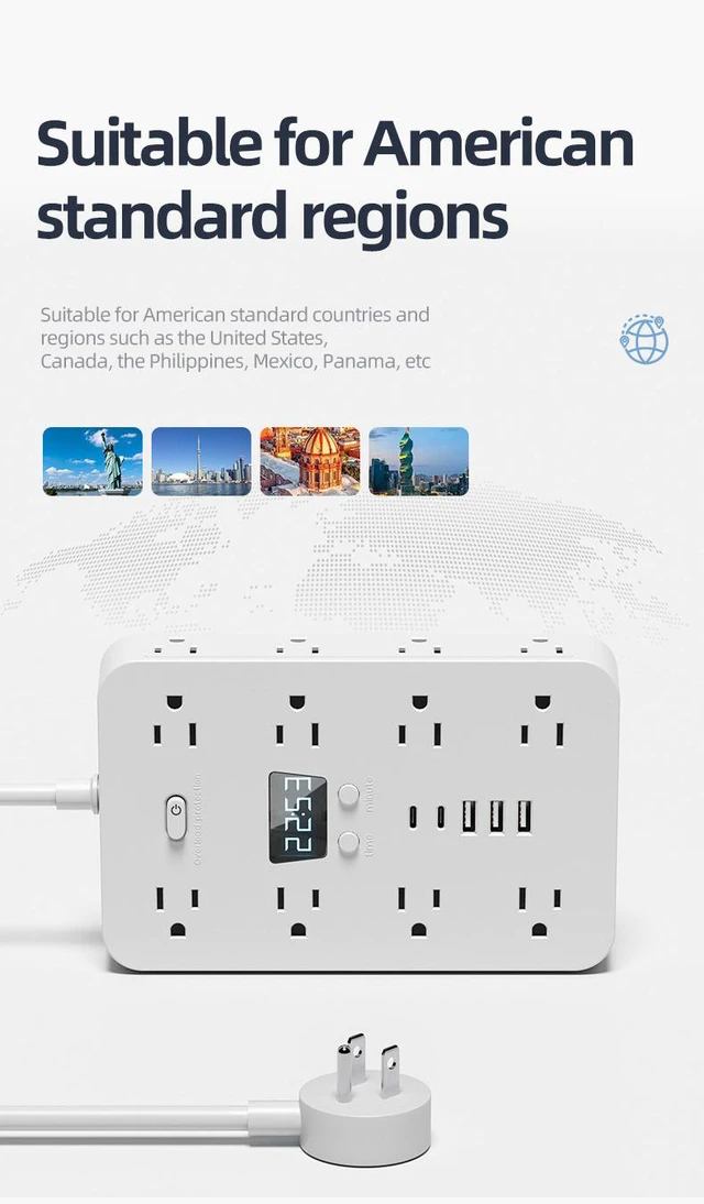Alt view image 4 of 7 - 21-in-1 Power Strip with Switch & Surge Protection, Multi Plug Wall Outlet, 16 Outlets with 5 USB Ports (2 USB C), for Home Office Dorm Essentials (White-3m)