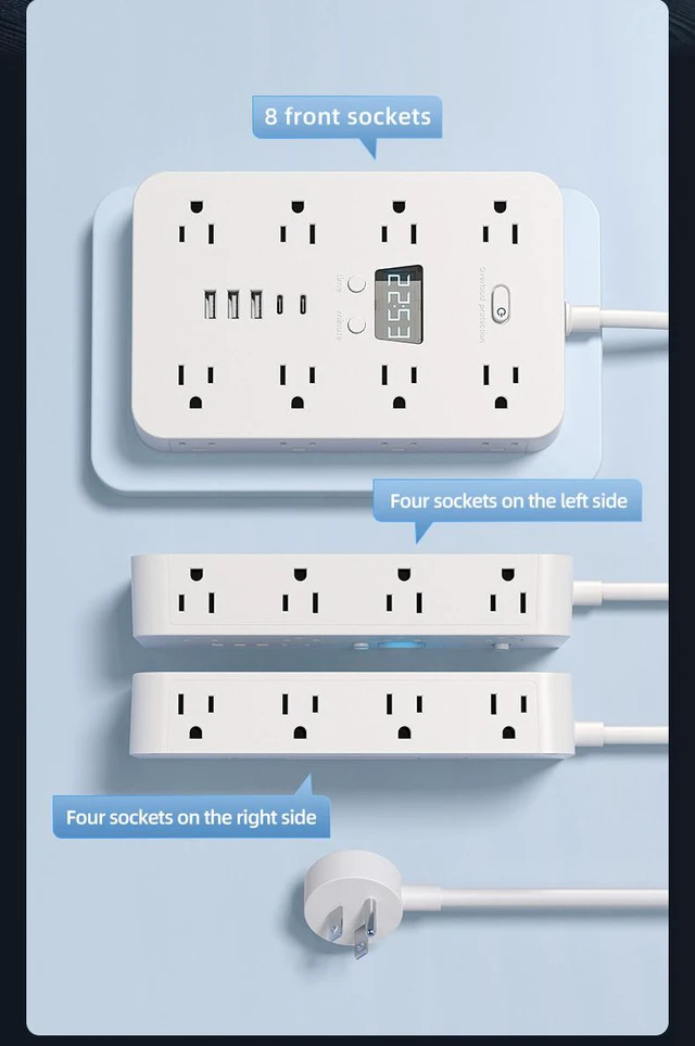Alt view image 6 of 7 - 21-in-1 Power Strip with Switch & Surge Protection, Multi Plug Wall Outlet, 16 Outlets with 5 USB Ports (2 USB C), for Home Office Dorm Essentials (White-3m)