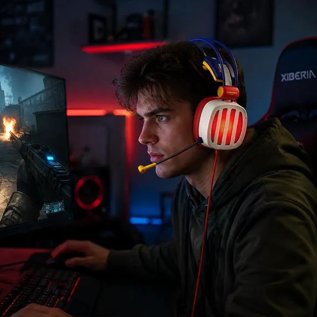 Alt view image 2 of 6 - S21-PRO Gaming Headset, Esports Gaming Headphones Over-Ear with Microphone, Type-C Wired, 7.1 Surround Sound, Noise Cancelling Mic, LED Light, for PC Laptop PS4 PS5 Switch, PUBG FPS Games, Streaming
