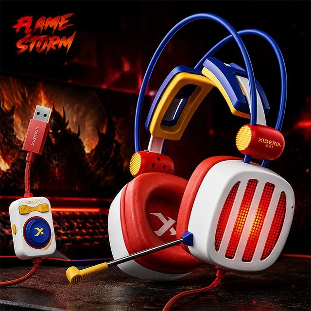 Alt view image 3 of 6 - S21-PRO Gaming Headset, Esports Gaming Headphones Over-Ear with Microphone, Type-C Wired, 7.1 Surround Sound, Noise Cancelling Mic, LED Light, for PC Laptop PS4 PS5 Switch, PUBG FPS Games, Streaming