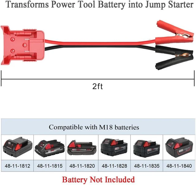 Alt view image 3 of 7 - GRZWAYS Jumper Cables with Adapter Compatible with Mil.Waukee M18 18V Battery Jumper Starter, Automotive Booster Cables 3.3ft 8AWG Cable Power Tool Line, Silicone Wire Temperature Resistance 392