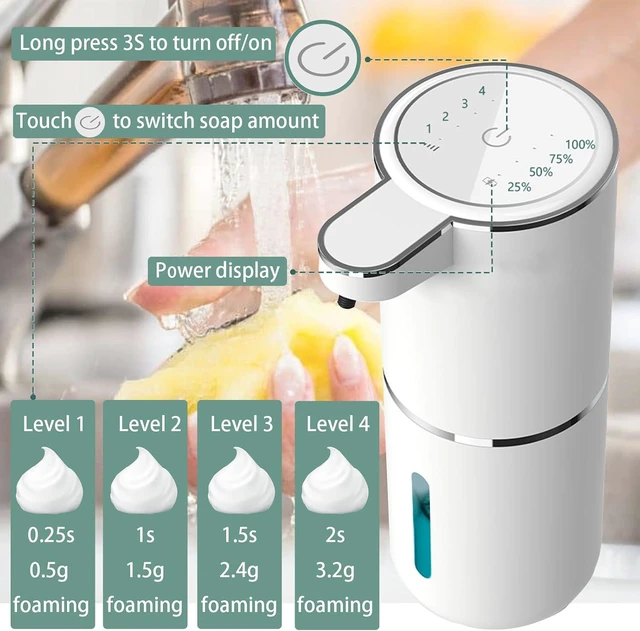 Alt view image 3 of 7 - Automatic Soap Dispenser Touchless Foaming Soap Dispenser 400ml USB Rechargeable Dispenser Electric Wall Mounted 4levels Adjustable Foam Dish Soap Pump for Bathroom Kitchen