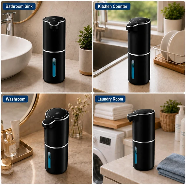 Alt view image 4 of 7 - Automatic Soap Dispenser Touchless Foaming Soap Dispenser 13.5oz USB Rechargeable Dispenser Electric Wall Mounted 4levels Adjustable Foam Dish Soap Pump for Bathroom Kitchen(Black)