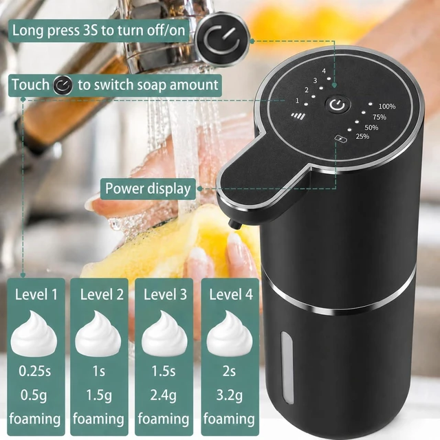 Alt view image 7 of 7 - Automatic Soap Dispenser Touchless Foaming Soap Dispenser 13.5oz USB Rechargeable Dispenser Electric Wall Mounted 4levels Adjustable Foam Dish Soap Pump for Bathroom Kitchen(Black)