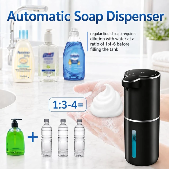 Alt view image 6 of 7 - Automatic Soap Dispenser Touchless Foaming Soap Dispenser 13.5oz USB Rechargeable Dispenser Electric Wall Mounted 4levels Adjustable Foam Dish Soap Pump for Bathroom Kitchen(Black)