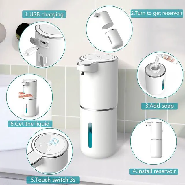 Alt view image 6 of 7 - Automatic Liquid Soap Dispenser,Touchless Hand Soap Dispenser 13.5oz/400ml USB Rechargeabled Dispenser Electric,Wall Mounted 4 Levels Adjustable Soap Dispenser Pump for Bathroom Kitchen Dish Soap