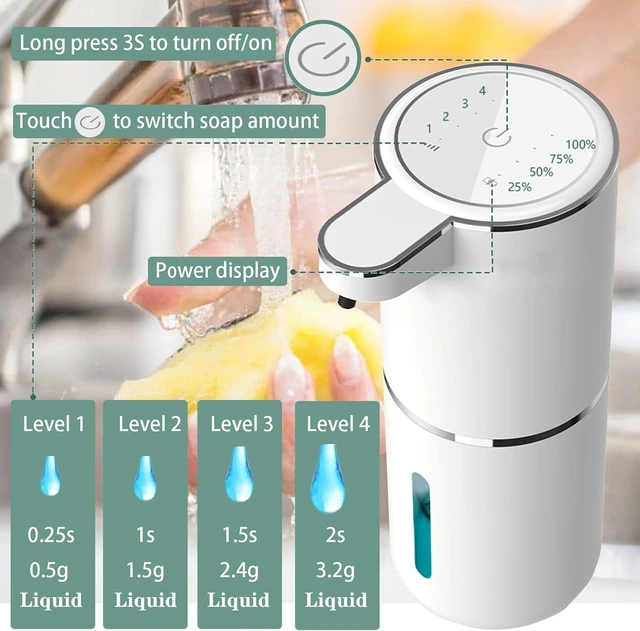 Alt view image 7 of 7 - Automatic Liquid Soap Dispenser,Touchless Hand Soap Dispenser 13.5oz/400ml USB Rechargeabled Dispenser Electric,Wall Mounted 4 Levels Adjustable Soap Dispenser Pump for Bathroom Kitchen Dish Soap
