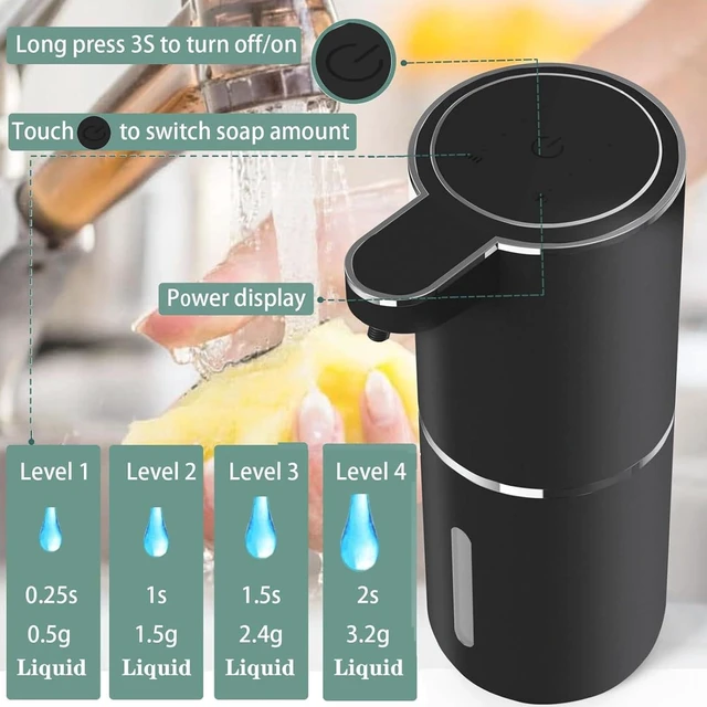 Alt view image 4 of 6 - Automatic Liquid Soap Dispenser,Touchless Hand Soap Dispenser USB Rechargeabled Dispenser Electric,Wall Mounted 4 Levels Adjustable Dispenser Pump for Bathroom Kitchen Dish Soap Black
