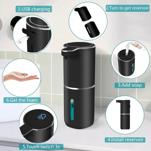 Alt view image 5 of 6 - Automatic Liquid Soap Dispenser,Touchless Hand Soap Dispenser USB Rechargeabled Dispenser Electric,Wall Mounted 4 Levels Adjustable Dispenser Pump for Bathroom Kitchen Dish Soap Black