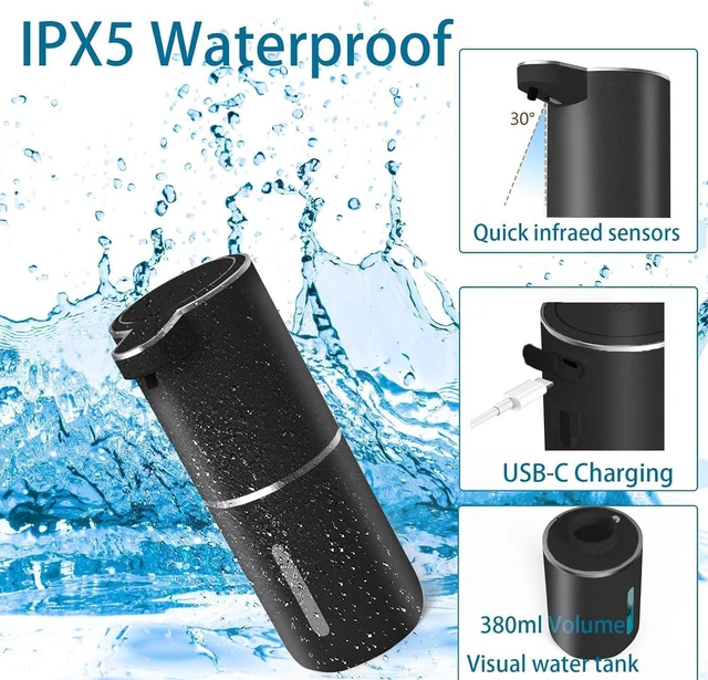 Alt view image 6 of 6 - Automatic Liquid Soap Dispenser,Touchless Hand Soap Dispenser USB Rechargeabled Dispenser Electric,Wall Mounted 4 Levels Adjustable Dispenser Pump for Bathroom Kitchen Dish Soap Black