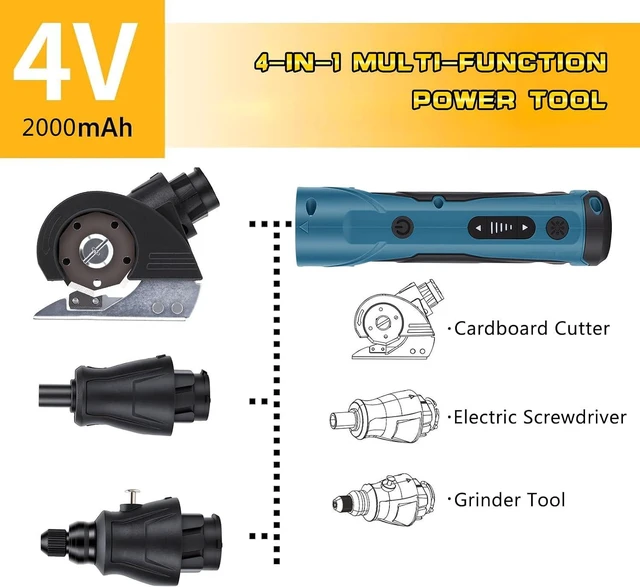 Alt view image 3 of 7 - 4 in 1 DIY Cordless Rotary Tool Kit/Electric Scissors+Screwdriver+Drill,19000rpm 5-Speed, 4V 2000mAh Type-C Cable, 84 Accessories for Cutting Sanding Polishing Drilling Etching Engraving Crafts