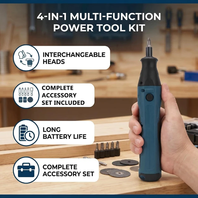 Alt view image 7 of 7 - 4 in 1 DIY Cordless Rotary Tool Kit/Electric Scissors+Screwdriver+Drill,19000rpm 5-Speed, 4V 2000mAh Type-C Cable, 84 Accessories for Cutting Sanding Polishing Drilling Etching Engraving Crafts