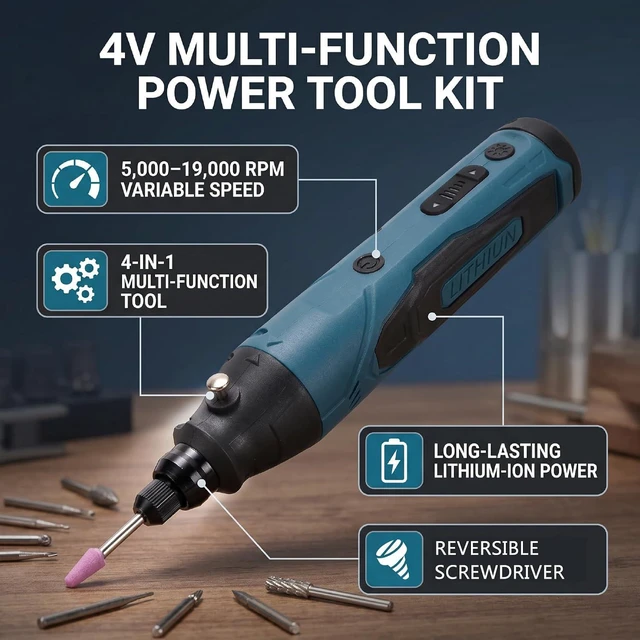 Alt view image 2 of 7 - 4 in 1 DIY Cordless Rotary Tool Kit/Electric Scissors+Screwdriver+Drill,19000rpm 5-Speed, 4V 2000mAh Type-C Cable, 84 Accessories for Cutting Sanding Polishing Drilling Etching Engraving Crafts