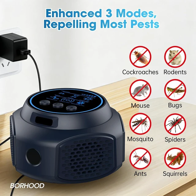 Alt view image 3 of 7 - Ultrasonic Pest Rodent Repeller, Mouse Squirrel Ant Roach Spider Repellent,Plug-in Pest Control Alternative to Traps and Poison for Home, Office, Garage, Barn and Warehouse, Black 1 Pack
