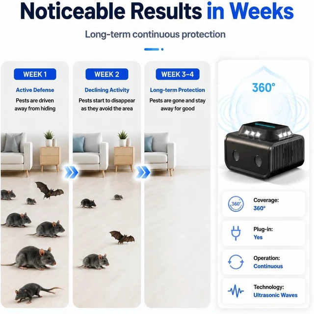 Alt view image 6 of 6 - Ultrasonic Rodent Repeller Plug in for Mice, Rats & Squirrels Electronic Pest Repellent Indoor Mouse Deterrent for Home, Kitchen, Attic, Garage Humane Rat Control (Black)