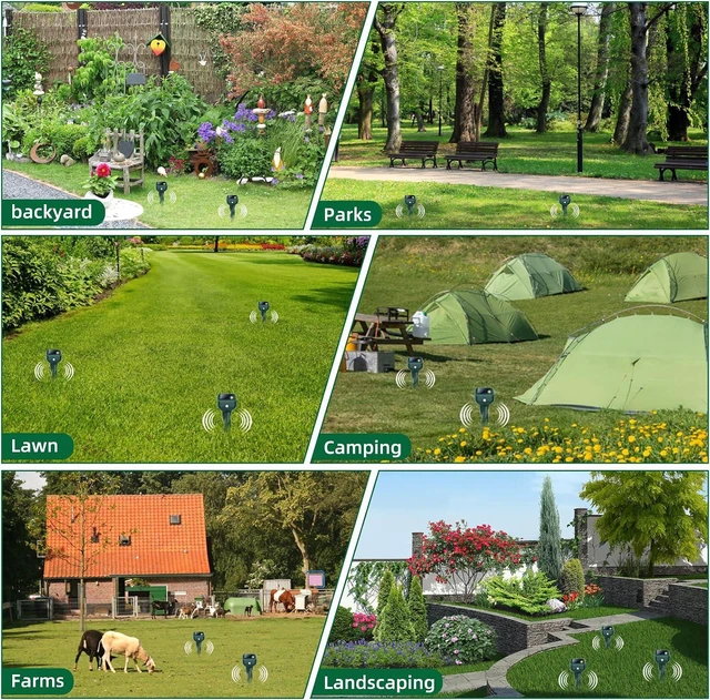Alt view image 6 of 7 - Mole Repellent Solar Powered, 4 Pack Snake & Skunk Repellent for Yard, IP 65 Waterproof Ultrasonic Deterrent Stakes, Get Rid of Rabbit, Gopher, Vole, Chipmunk, Deer, Groundhog for Lawns Garden