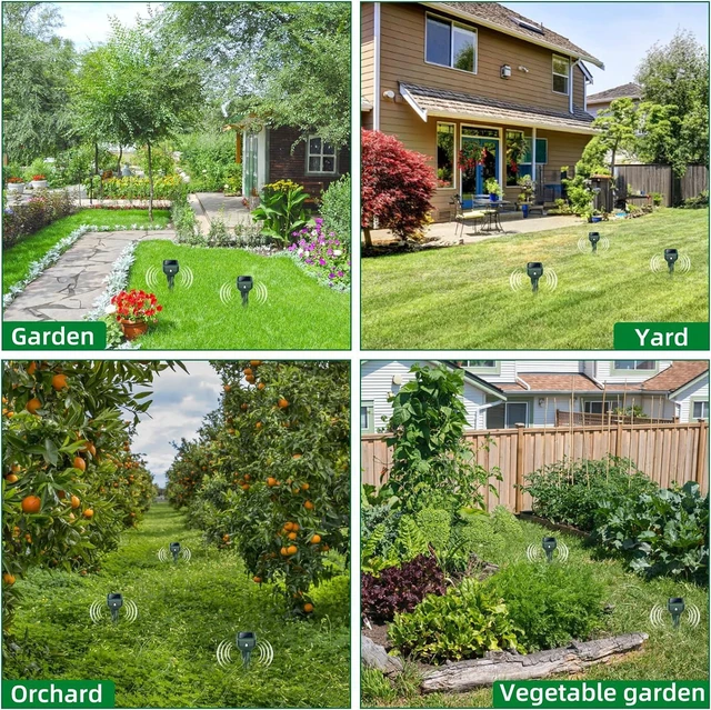 Alt view image 4 of 7 - Mole Repellent Solar Powered, 4 Pack Snake & Skunk Repellent for Yard, IP 65 Waterproof Ultrasonic Deterrent Stakes, Get Rid of Rabbit, Gopher, Vole, Chipmunk, Deer, Groundhog for Lawns Garden
