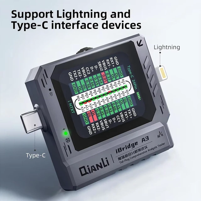 Alt view image 5 of 6 - Mobile Phone Tail Plug Detector Tail Plug Comprehensive Analysis Tester Current Voltage Detection High Precision Digital Display Tester Support Lightning Type-C for iPhone Android Phone