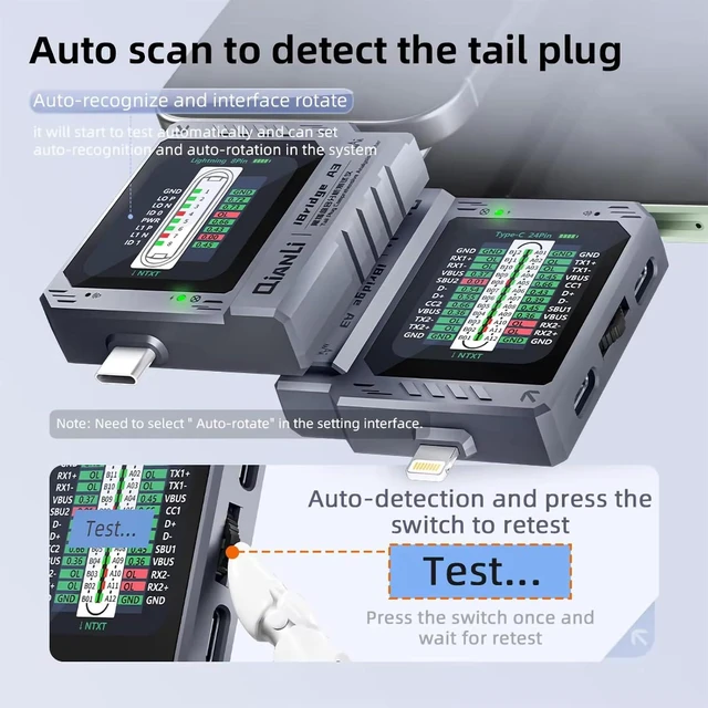 Alt view image 3 of 6 - Mobile Phone Tail Plug Detector Tail Plug Comprehensive Analysis Tester Current Voltage Detection High Precision Digital Display Tester Support Lightning Type-C for iPhone Android Phone