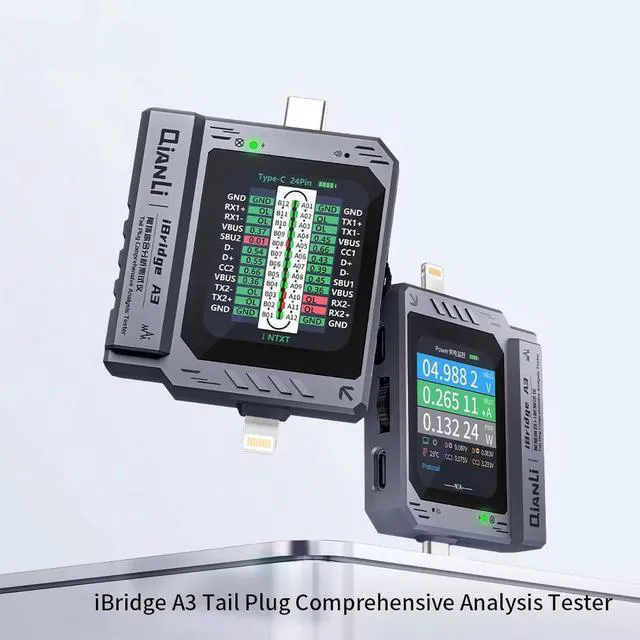 Alt view image 2 of 6 - Mobile Phone Tail Plug Detector Tail Plug Comprehensive Analysis Tester Current Voltage Detection High Precision Digital Display Tester Support Lightning Type-C for iPhone Android Phone