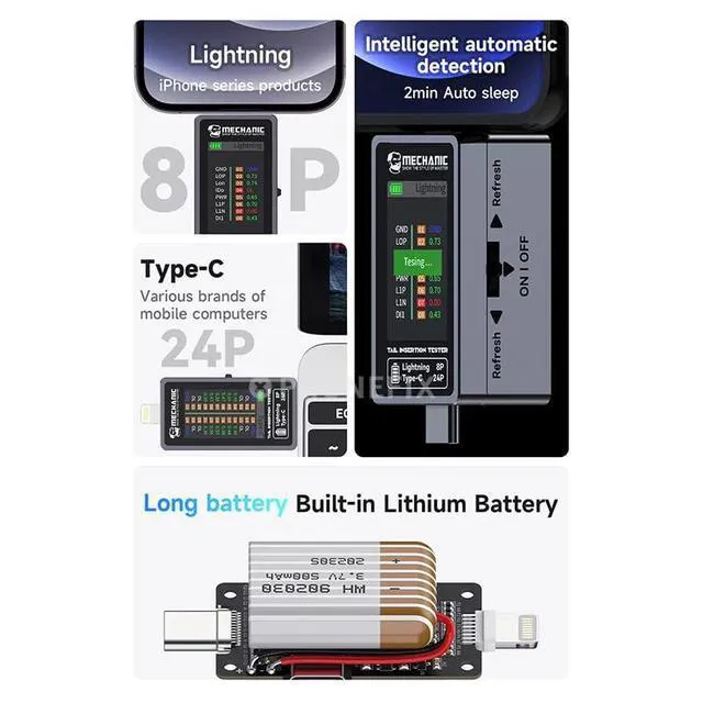Alt view image 5 of 7 - Type-C Lightning Interface Tail Insertion Detector Mechanic T-824, High Precision Digital Display Tester for Tail Plug Detection iPhone Mobile Phone Tablet Apple iPad Mac Android Phone