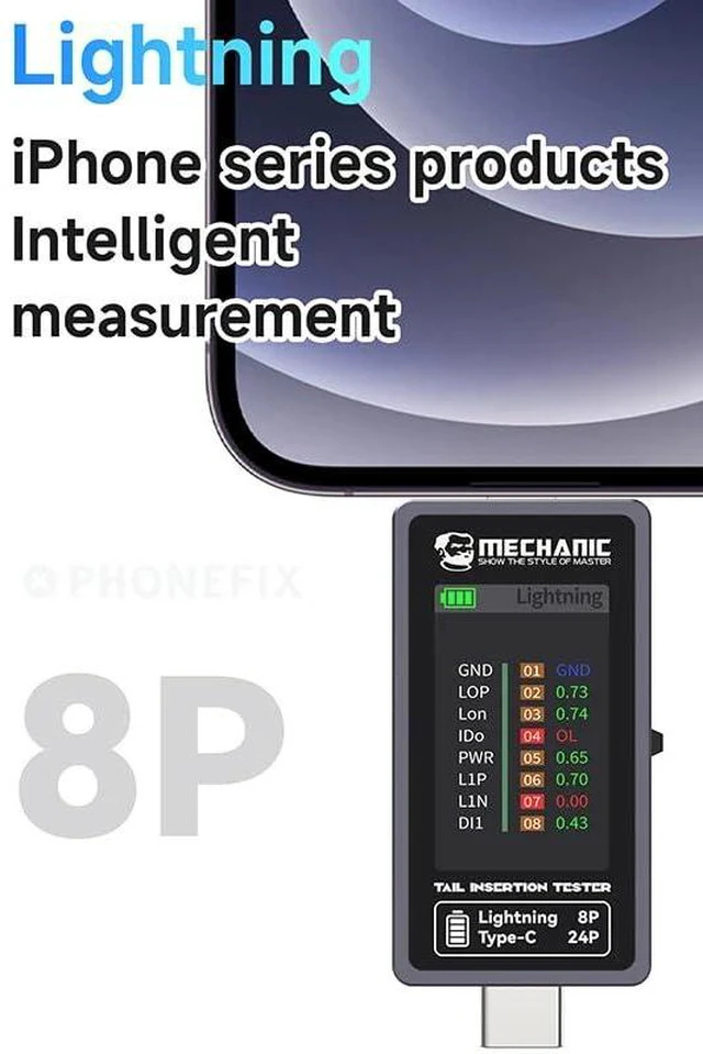 Alt view image 7 of 7 - Type-C Lightning Interface Tail Insertion Detector Mechanic T-824, High Precision Digital Display Tester for Tail Plug Detection iPhone Mobile Phone Tablet Apple iPad Mac Android Phone