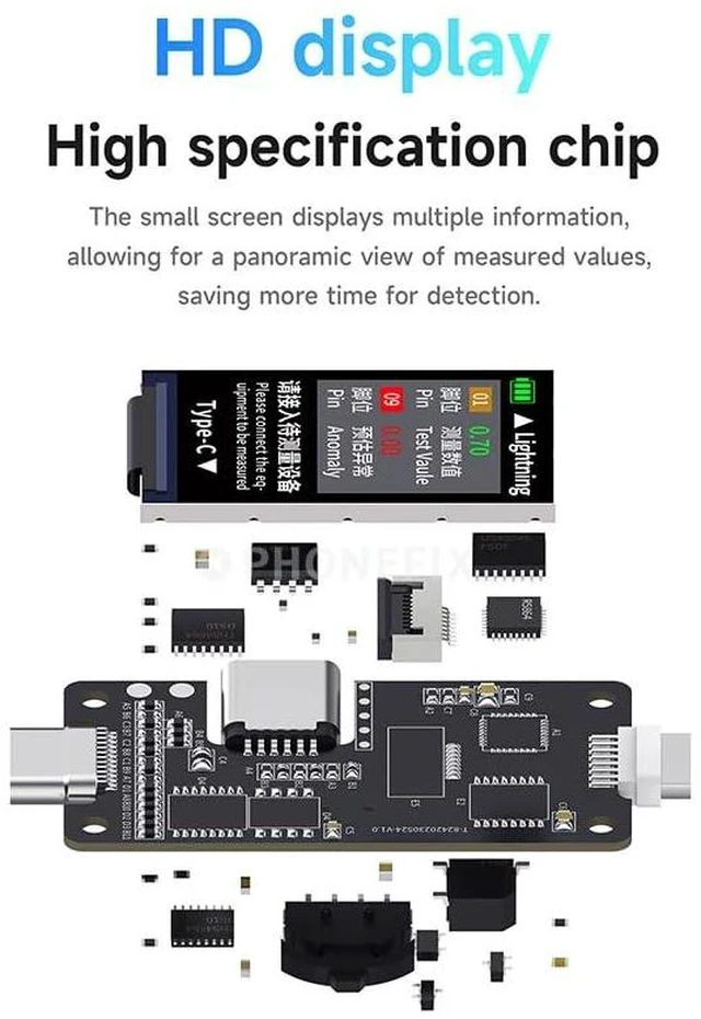 Alt view image 6 of 7 - Type-C Lightning Interface Tail Insertion Detector Mechanic T-824, High Precision Digital Display Tester for Tail Plug Detection iPhone Mobile Phone Tablet Apple iPad Mac Android Phone