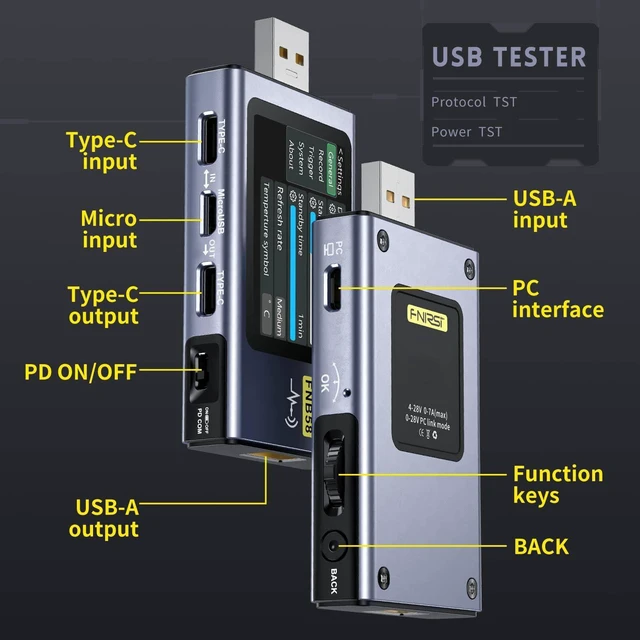 Alt view image 6 of 7 - FNIRSI FNB58 USB Tester, PD/QC, USB-C E-Marker Reader, 28V 7A, USB-A/C,PD2.0/3.0 & QC2.0/3.0, Voltage/Current/Power Monitoring, Real-Time Graphs, Capacity, Ripple, PD Trigger, App/PC Software