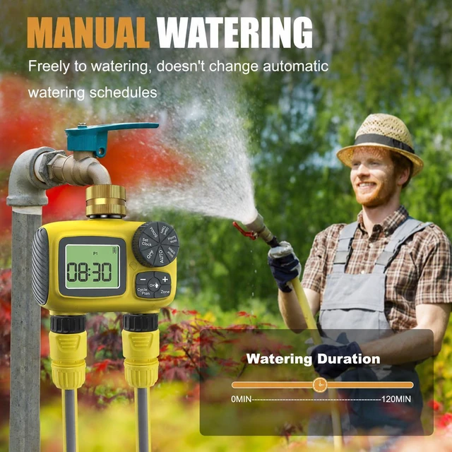 Alt view image 7 of 7 - Solar Type-C Rechargeable Sprinkler Water Timer for Garden Hose Lawn,Programmable Intelligent Automatic Faucet System with Rain Delay and Manual Mode, Digital Irrigation Controller for Yard Pool