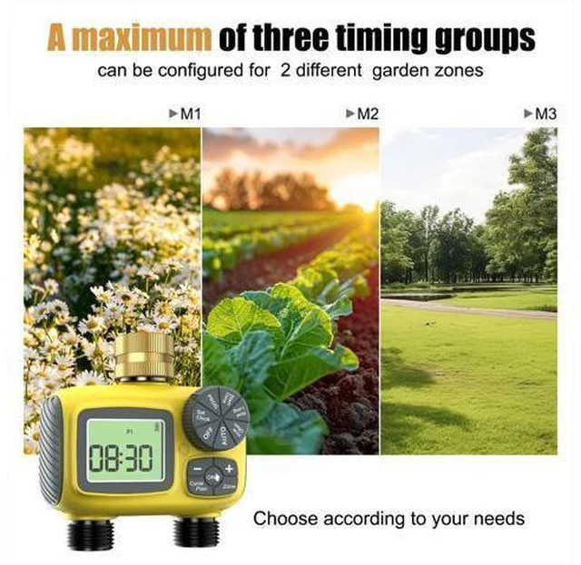 Alt view image 6 of 7 - Hose Timer 2 Outlet, 2 Zone Programmable Sprinkler Timer with Rain Delay & Manual Mode, Heavy Duty Digital Timer for Garden Hose, Auto Irrigation Controller for Lawn, Yard & Drip Irrigation Outdoor