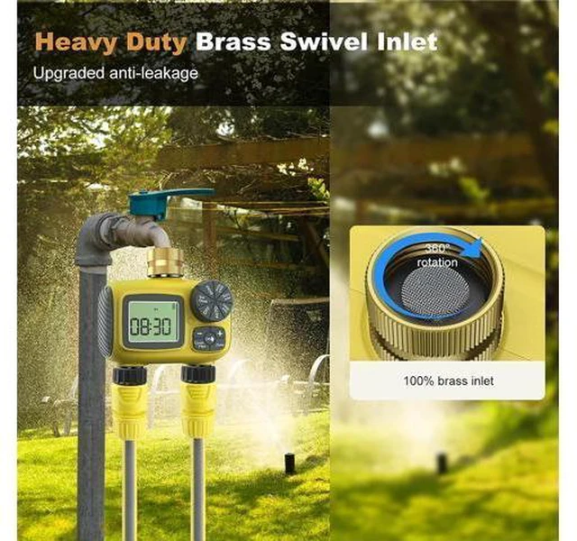 Alt view image 4 of 7 - Hose Timer 2 Outlet, 2 Zone Programmable Sprinkler Timer with Rain Delay & Manual Mode, Heavy Duty Digital Timer for Garden Hose, Auto Irrigation Controller for Lawn, Yard & Drip Irrigation Outdoor