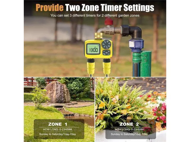 Alt view image 2 of 7 - Hose Timer 2 Outlet, 2 Zone Programmable Sprinkler Timer with Rain Delay & Manual Mode, Heavy Duty Digital Timer for Garden Hose, Auto Irrigation Controller for Lawn, Yard & Drip Irrigation Outdoor