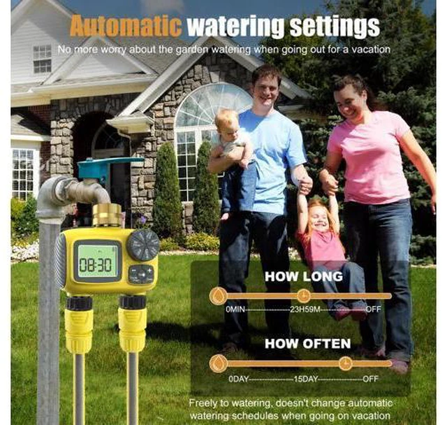 Alt view image 3 of 7 - Hose Timer 2 Outlet, 2 Zone Programmable Sprinkler Timer with Rain Delay & Manual Mode, Heavy Duty Digital Timer for Garden Hose, Auto Irrigation Controller for Lawn, Yard & Drip Irrigation Outdoor