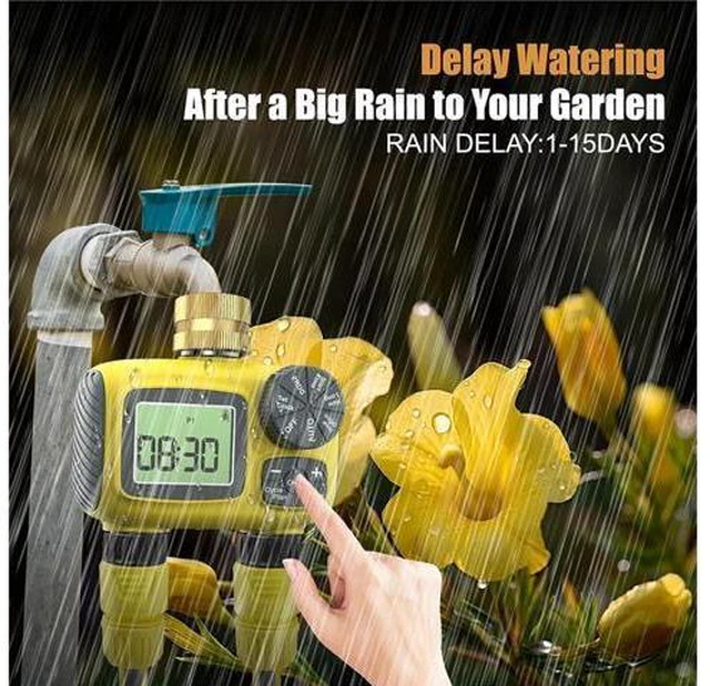 Alt view image 5 of 7 - Hose Timer 2 Outlet, 2 Zone Programmable Sprinkler Timer with Rain Delay & Manual Mode, Heavy Duty Digital Timer for Garden Hose, Auto Irrigation Controller for Lawn, Yard & Drip Irrigation Outdoor