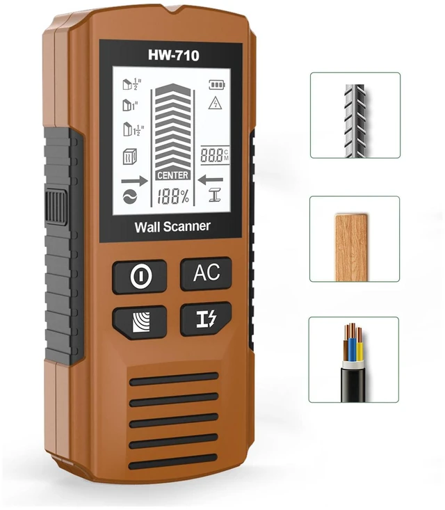 Main image of 5-in-1 Electronic Wall Scanner Multi-Detection for Wood/Metal/Joists/Pipes/Live AC Wires with Audible Alarm(Orang)