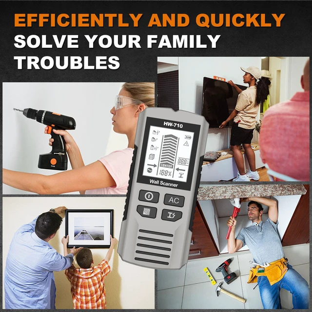 Alt view image 6 of 7 - 5-in-1 Electronic Wall Scanner Multi-Detection for Wood/Metal/Joists/Pipes/Live AC Wires with Audible Alarm(Grey)