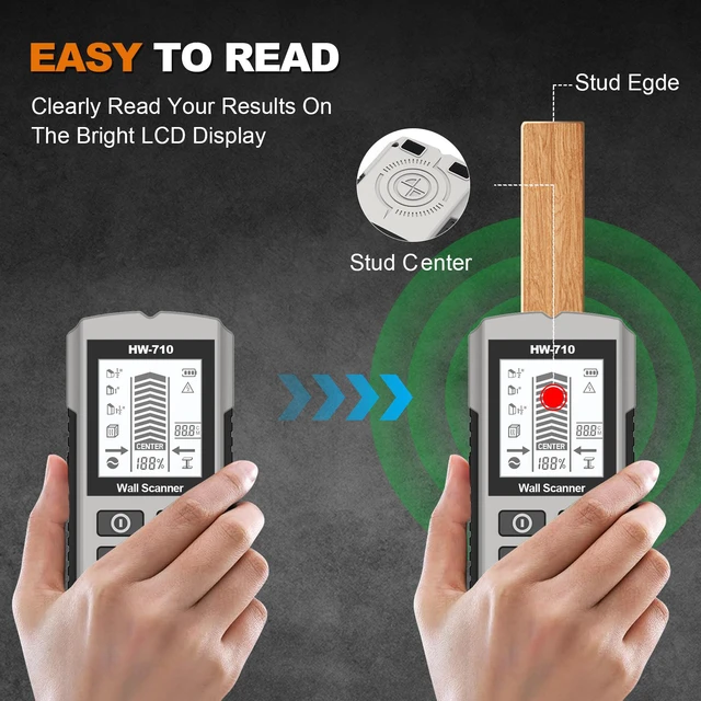 Alt view image 3 of 7 - 5-in-1 Electronic Wall Scanner Multi-Detection for Wood/Metal/Joists/Pipes/Live AC Wires with Audible Alarm(Grey)